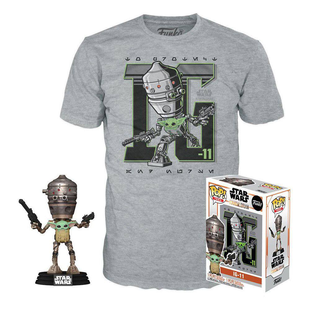 Star Wars The Mandalorian POP! & Tee Box IG-11 with the Child In Satchel Size M