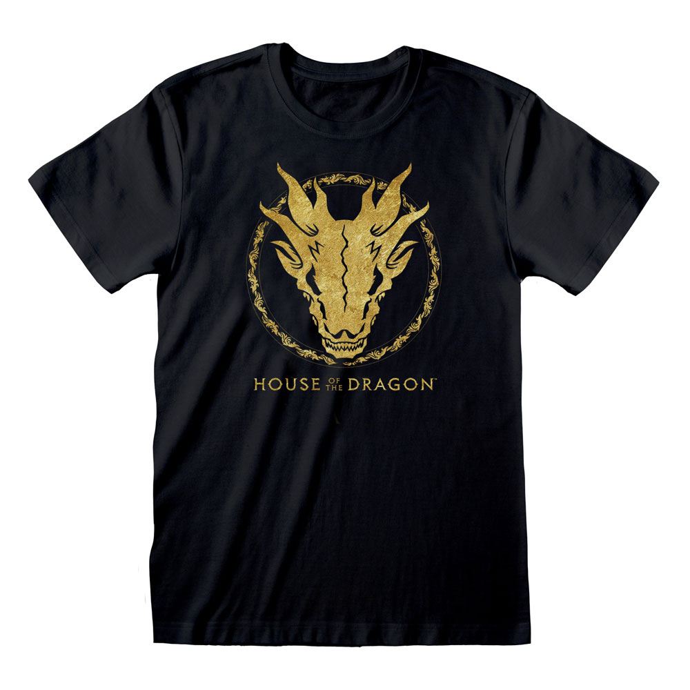 House of the Dragon T-Shirt Gold Ink Skull Size S