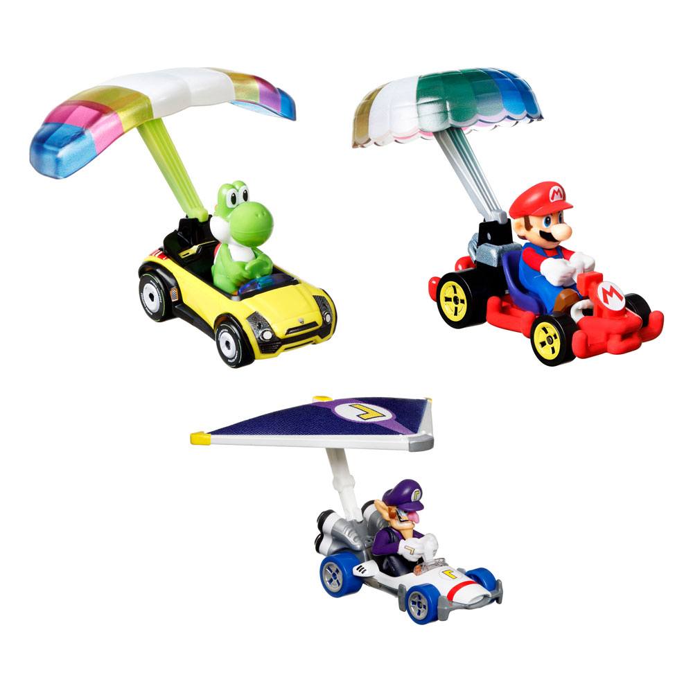 Mario Kart Hot Wheels Diecast Vehicle 3-Pack 1/64 Yoshi, Waluigi, Mario