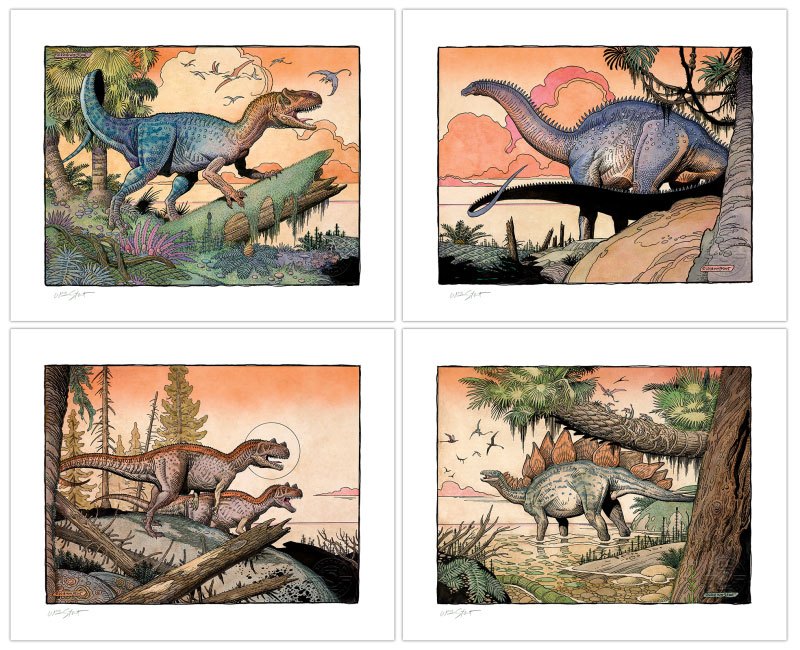 William Stout Art Prints Dinosaur Series: The Jurassic Era 41 x 33 cm - unframed (Set of 4)