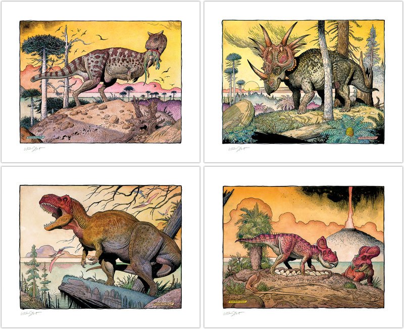 William Stout Art Prints Dinosaur Series: The Cretaceous Era 41 x 33 cm - unframed (Set of 4)